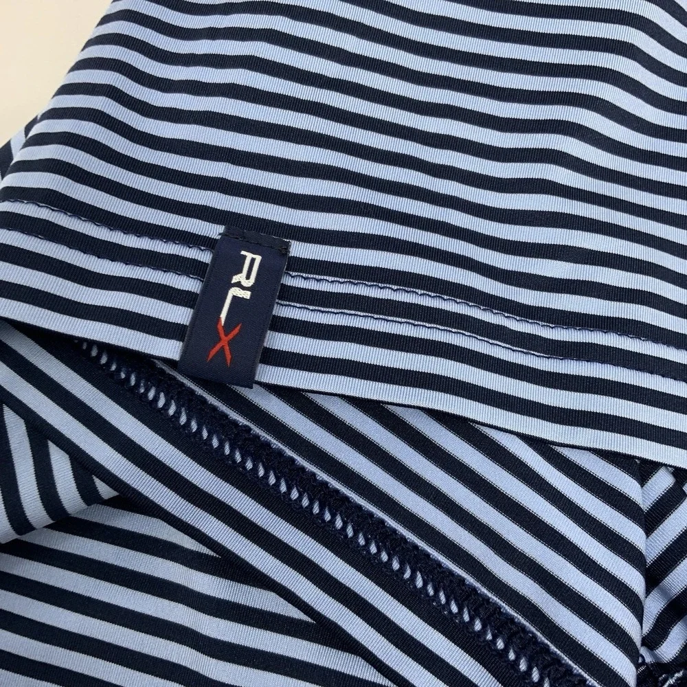 RLX Ralph Lauren Polo Shirt Mens 2XL Blue Stripe Wyndham Championship Golf XXL
